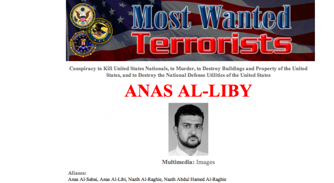 La fiche d'al Libi, pseudos, renseignements, crimes pour lesquels il est suspecté.